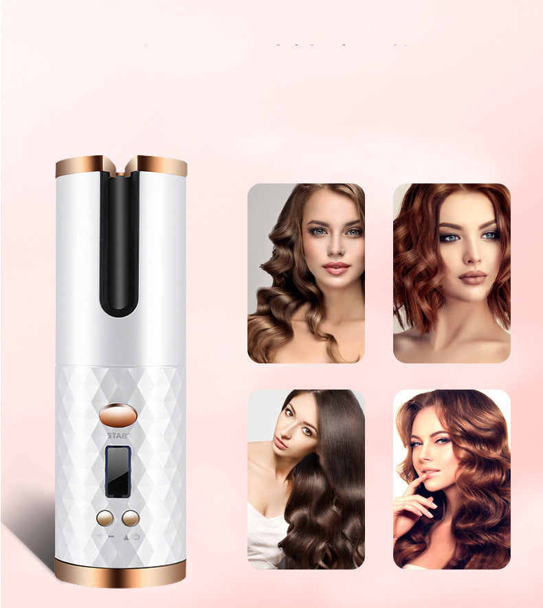 Rechargeable Automatic Hair Curler – Portable Cordless Ceramic Rotating Hair Styling Tool with LCD Display