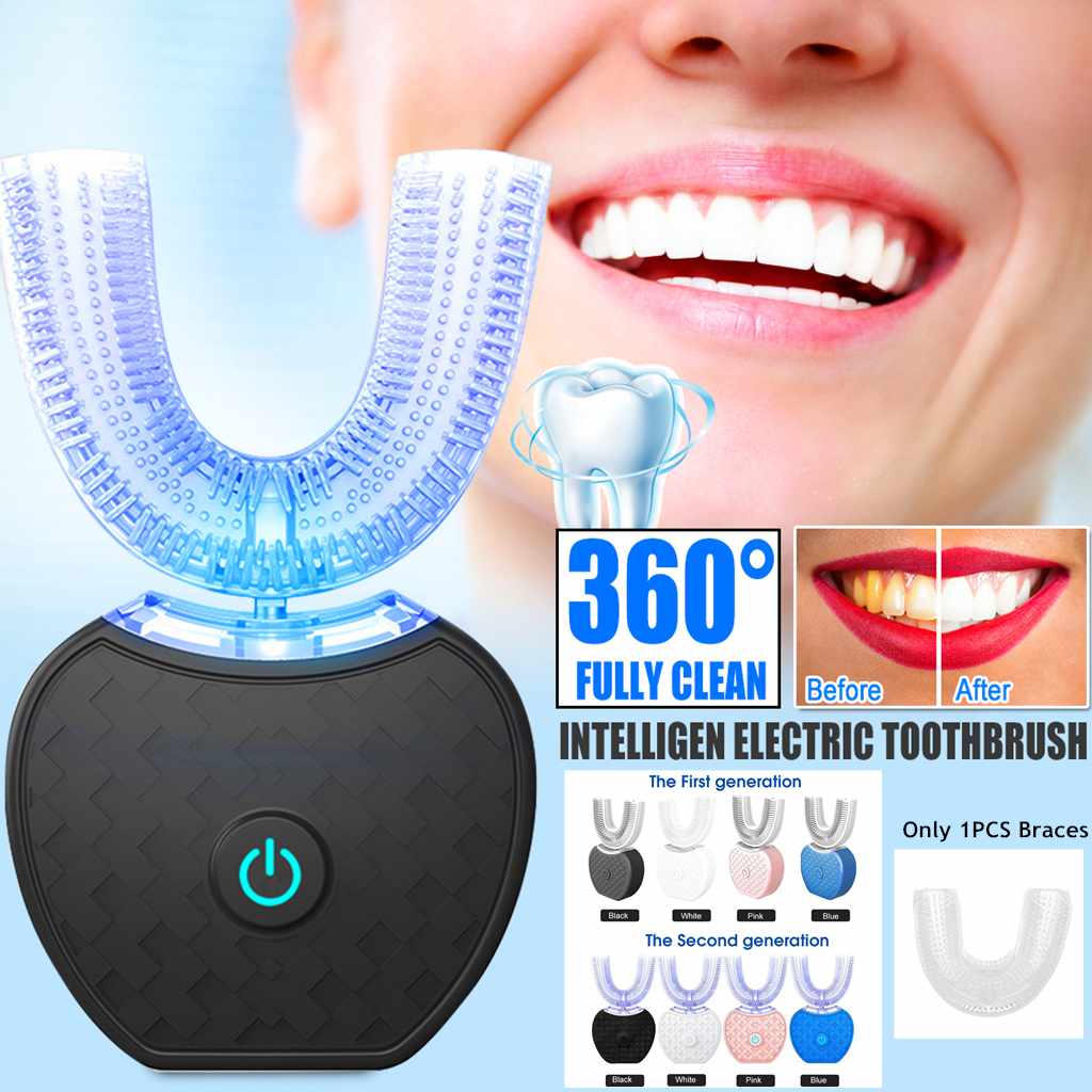 360° Automatic Electric Toothbrush | U-Shaped Whitening Toothbrush with Blue Light & USB Charging