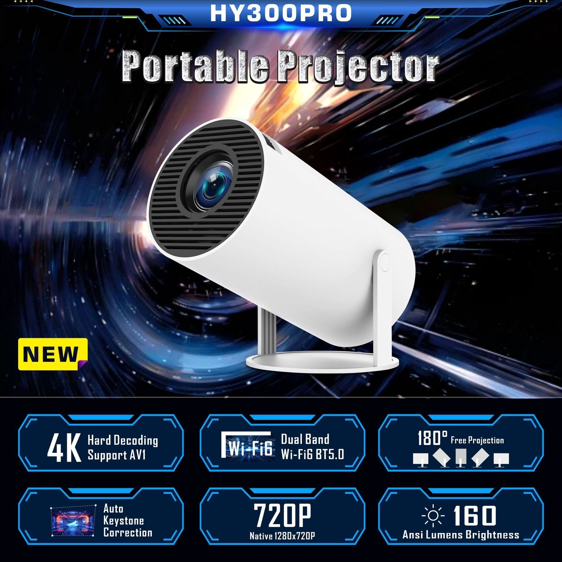 HY300 Pro Portable Projector – Wireless Home Theater & Smart Cinema